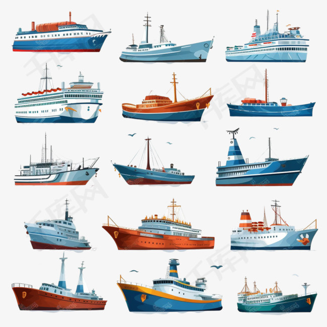 一组不同种类的船只货运交通旅游