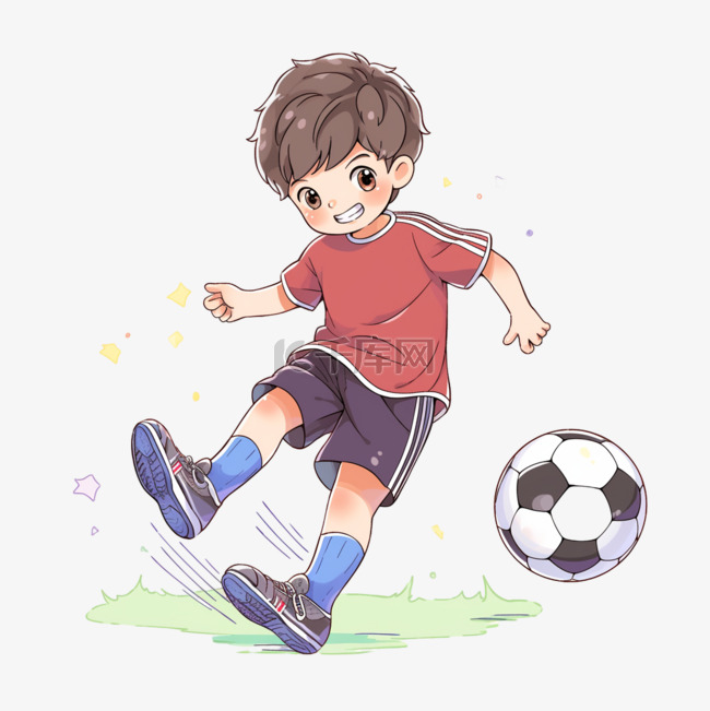 男孩踢足球卡通手绘元素