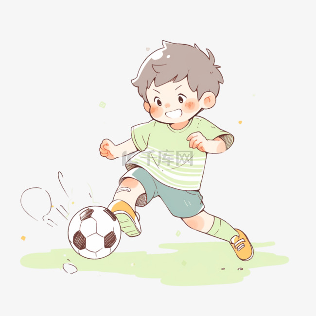 手绘踢足球男孩卡通元素