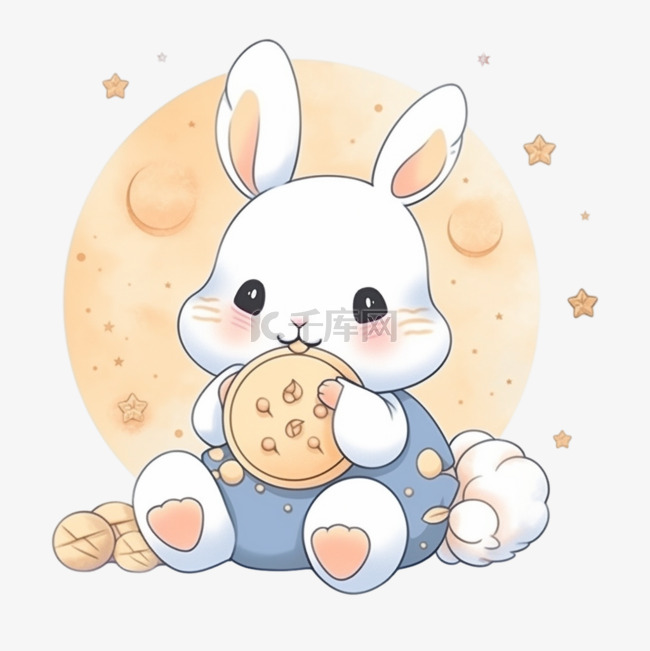 中秋月饼卡通手绘元素小兔子