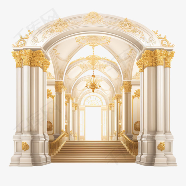 金色奢华经典立柱拱门。巴洛克风