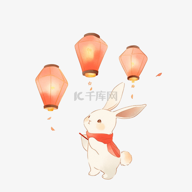 中秋节小兔灯笼卡通手绘元素