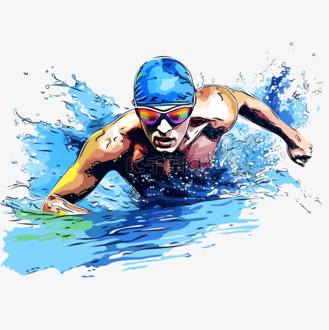 手绘亚运会男人游泳比赛元素