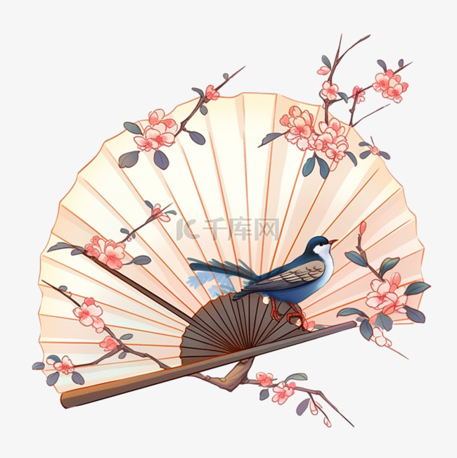 七夕情人节中国风传统喜鹊花折扇
