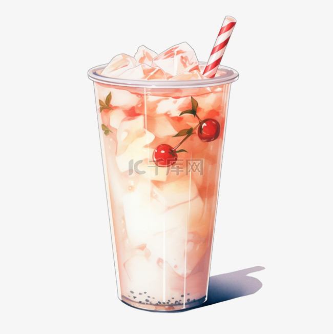 水彩樱桃日式奶茶免扣元素