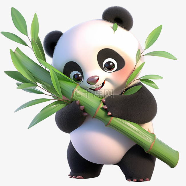 熊猫抱着竹子卡通3d元素