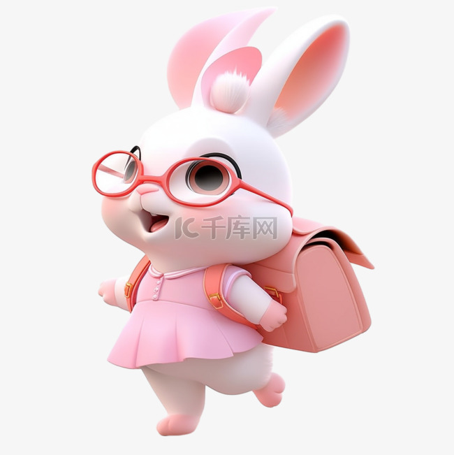 卡通可爱兔子背着书包元素3d