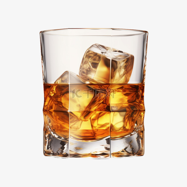 威士忌酒冰块酒水写实元素装饰图