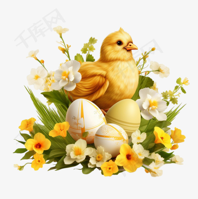 与鸡和花的复活节彩蛋