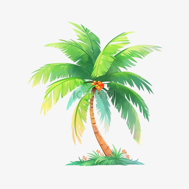 椰子树手绘沙滩海边夏季元素