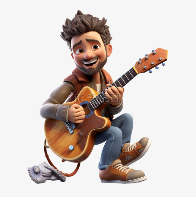 弹吉他演奏3D人物卡通立体写实