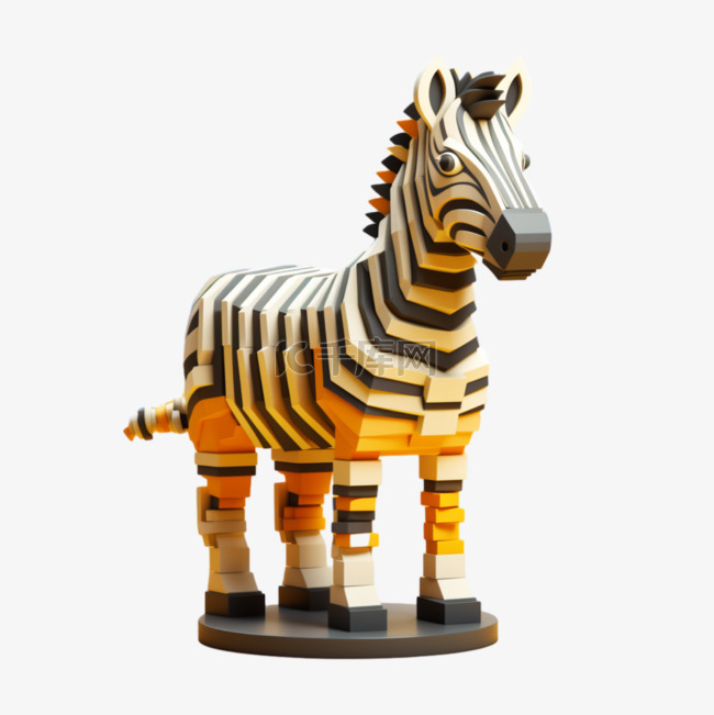 斑马条纹3D乐高动物像素风积木