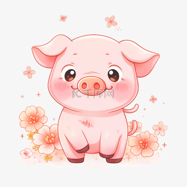 可爱小猪手绘元素卡通