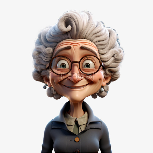 老奶奶戴眼镜AI立体免扣素材