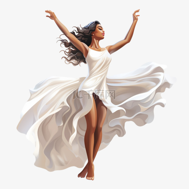 白色长裙跳舞的女人AI元素立体
