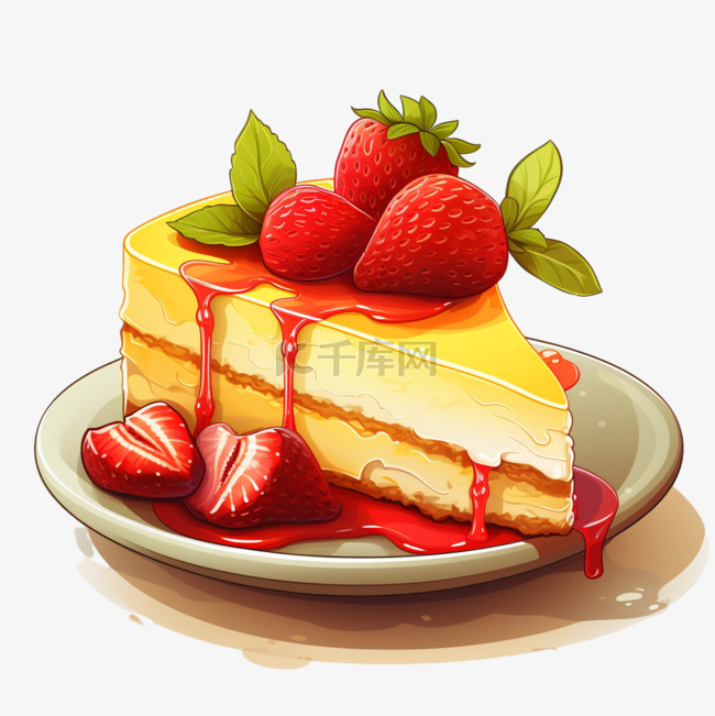 蛋糕草莓果酱卡通扁平风格美食美
