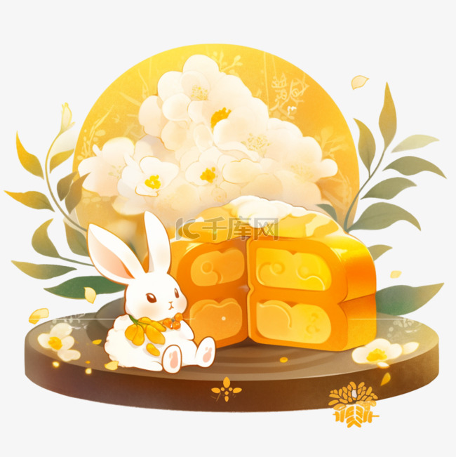 中秋节手绘兔子月饼桂花10