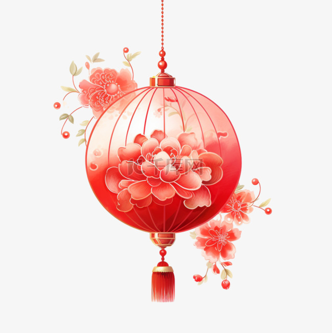 中国风手绘彩绘灯笼色彩免扣装饰