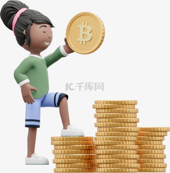 3D女性手持金币形象漂亮姿势下