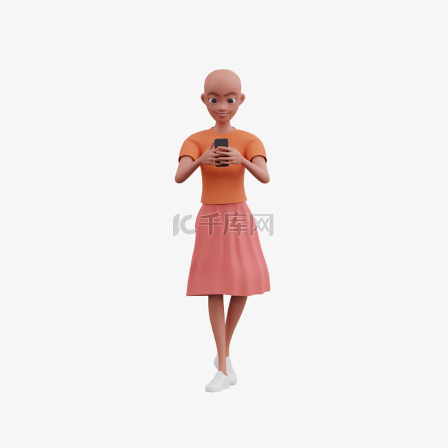 帅气女性步行玩手机的3D形象