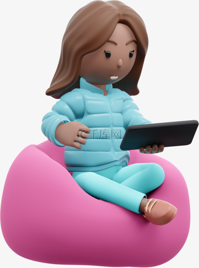 3D棕色女性在平板手机上展现女