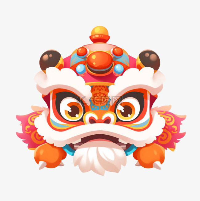 中国风卡通手绘春节装饰舞狮31
