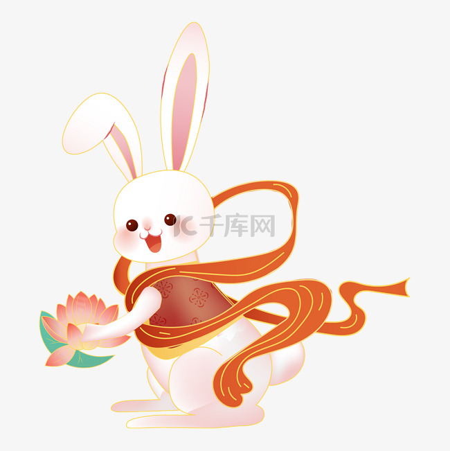 国潮手绘中秋节兔子装饰