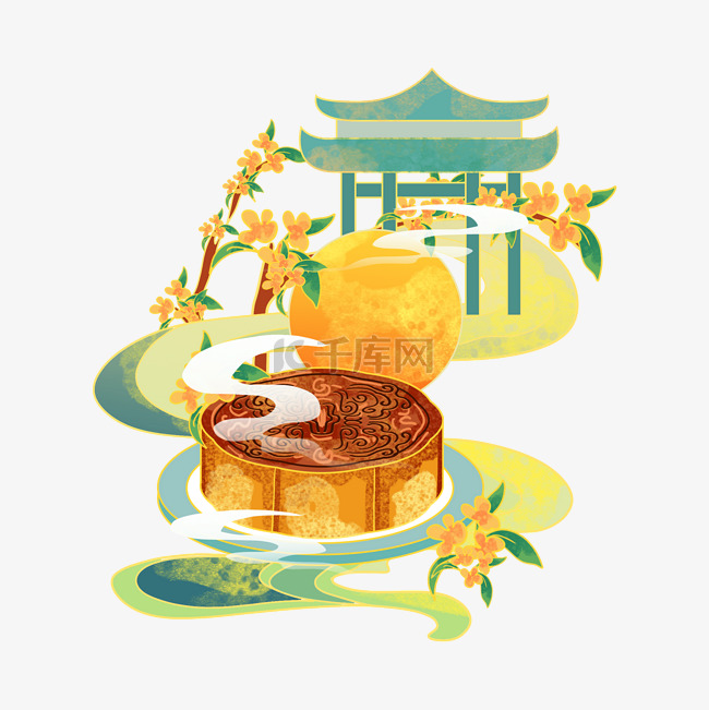 水彩风中秋节月饼