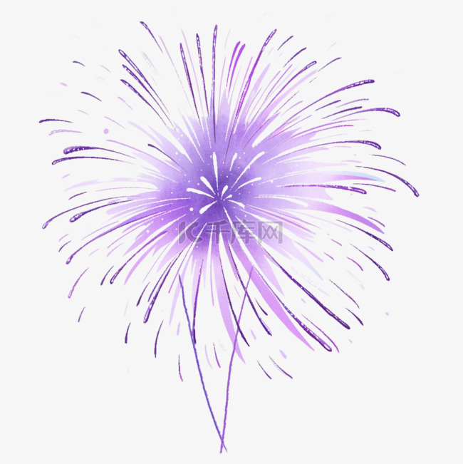 国庆节手绘元素紫色绽放烟花