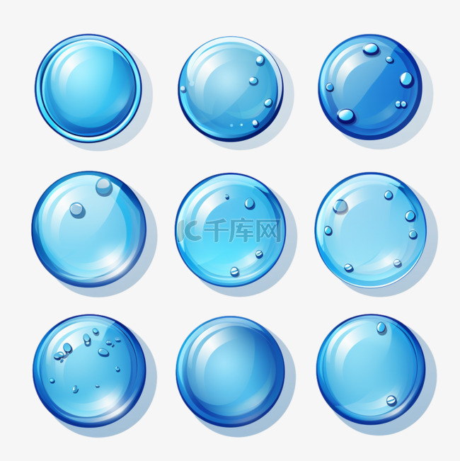 蓝色按钮气泡透明免扣元素装饰素