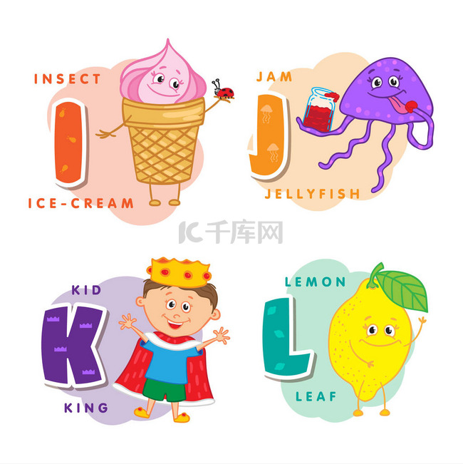 字母表儿童彩色字母 J K L