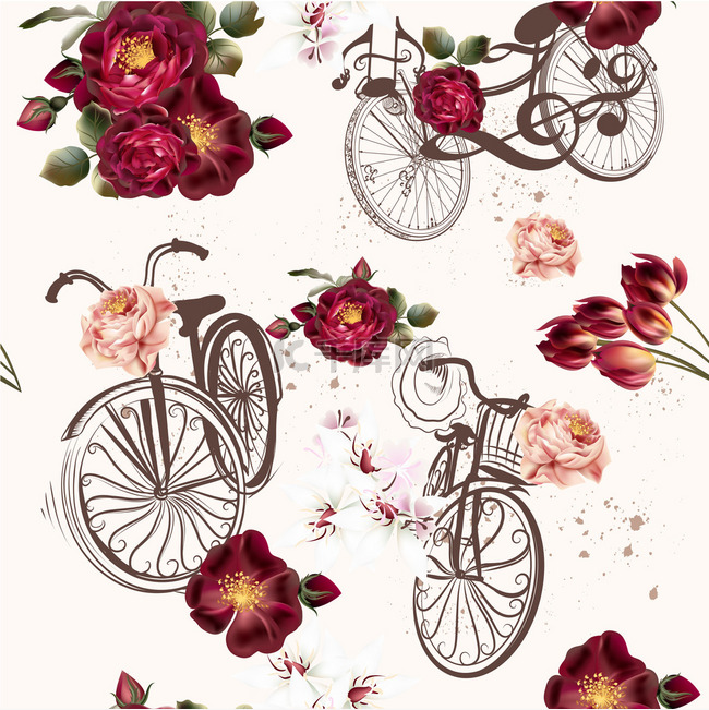 可爱的矢量邀请假自行车与花