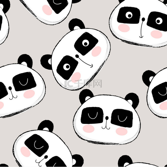 无缝模式与可爱的熊猫熊脸上米色