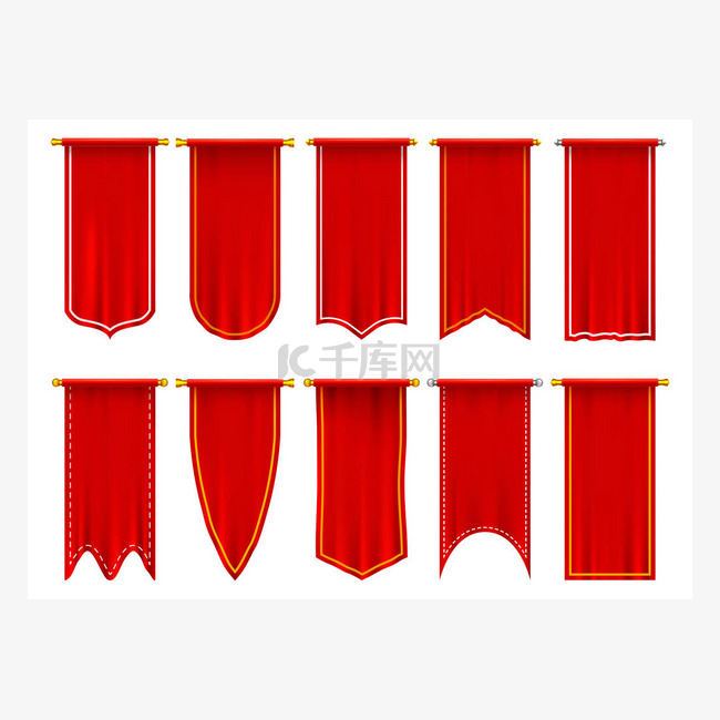 Vertical red flags or banners, 3d pennant