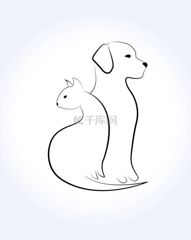 标志狗和猫在一个心脏轮廓身份证