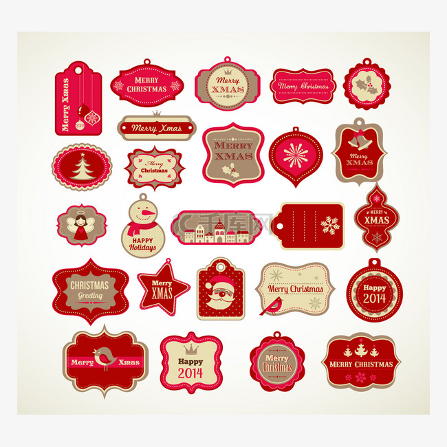 圣诞套装-标签，标签和装饰元素