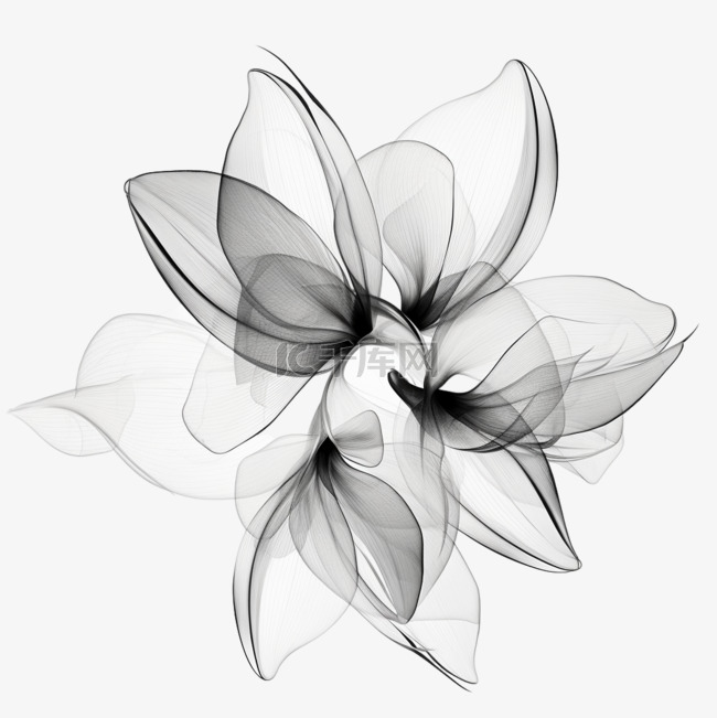 黑白数字艺术花朵元素立体免扣图