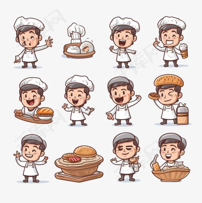 一套厨师用卡通人物制作面包店，