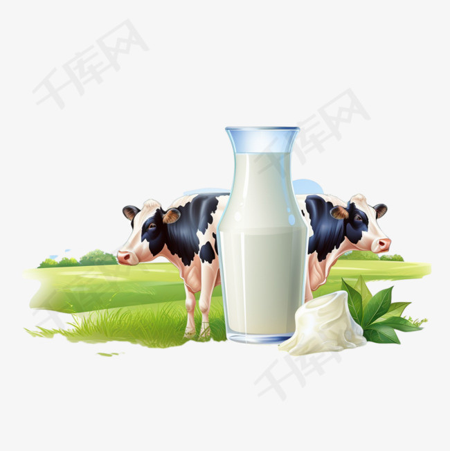 垂直海报上有一杯牛奶和农场
