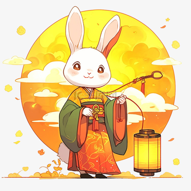 中秋节国风兔子赏月元素卡通手绘