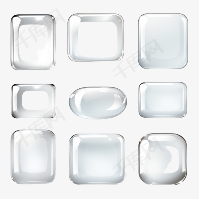 不同形状的透明玻璃光泽纽扣