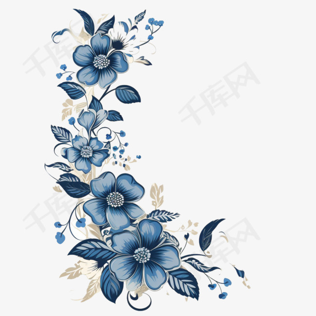 装饰框背景，蓝色复古花卉设计向