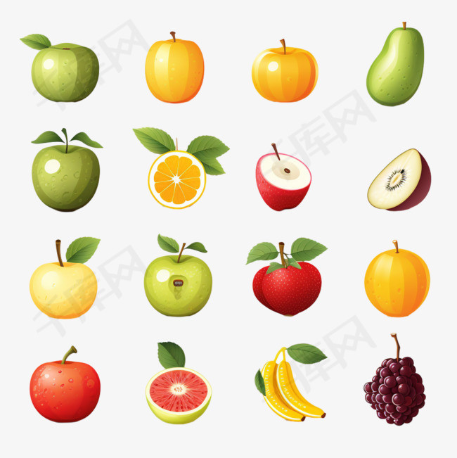 一套新鲜水果图标插图