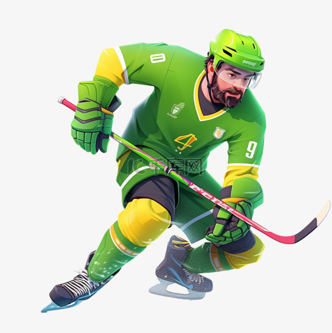 冰球竞争立体亚运会运动员绿色体