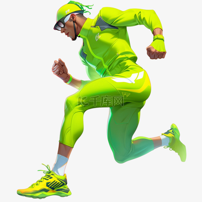 跑步四强立体亚运会运动员绿色体