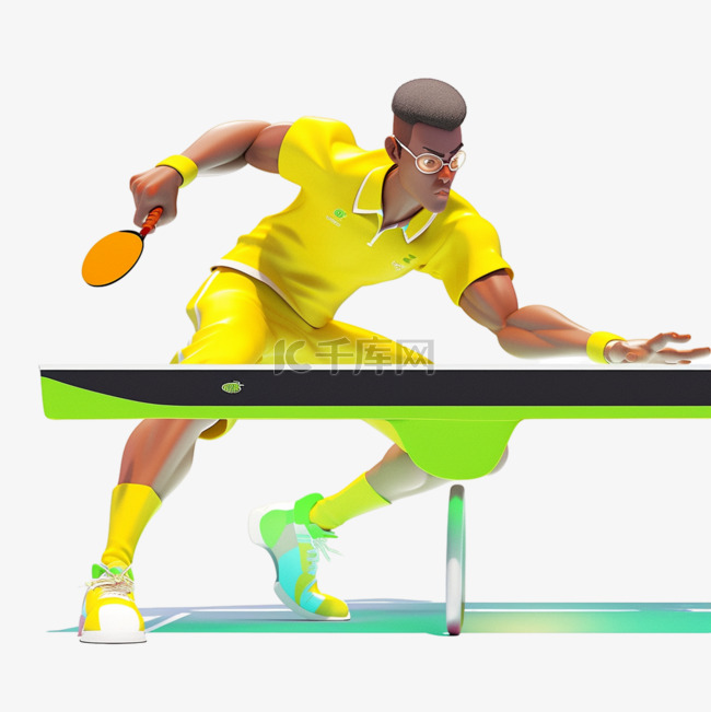 乒乓球精神立体亚运会运动员绿色