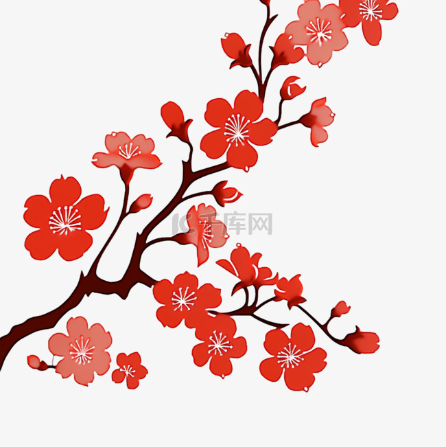 红色梅花新年剪纸风简约手绘元素