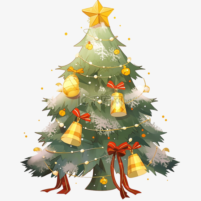 圣诞树彩带节日礼物手绘元素