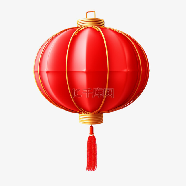 新年红色免抠3d元素圆灯笼