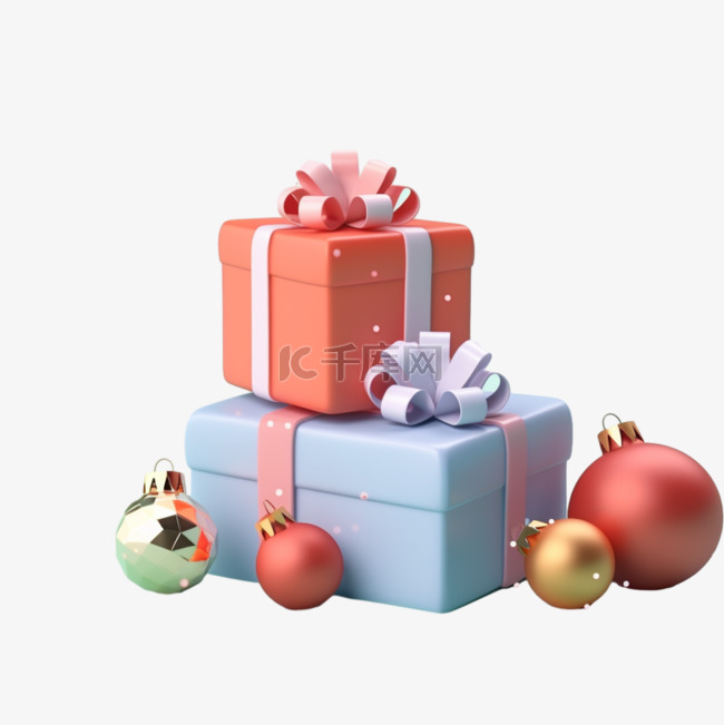 圣诞节彩色礼品盒3d素材元素免扣